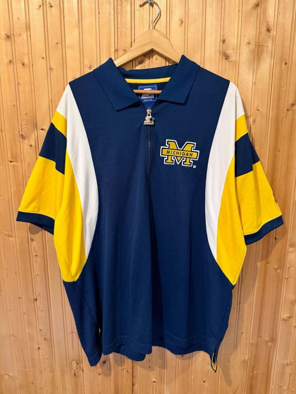 Vintage Starter Michigan Wolverines 1/4 Zip Short Sleeve Polo Shirt Men's XL